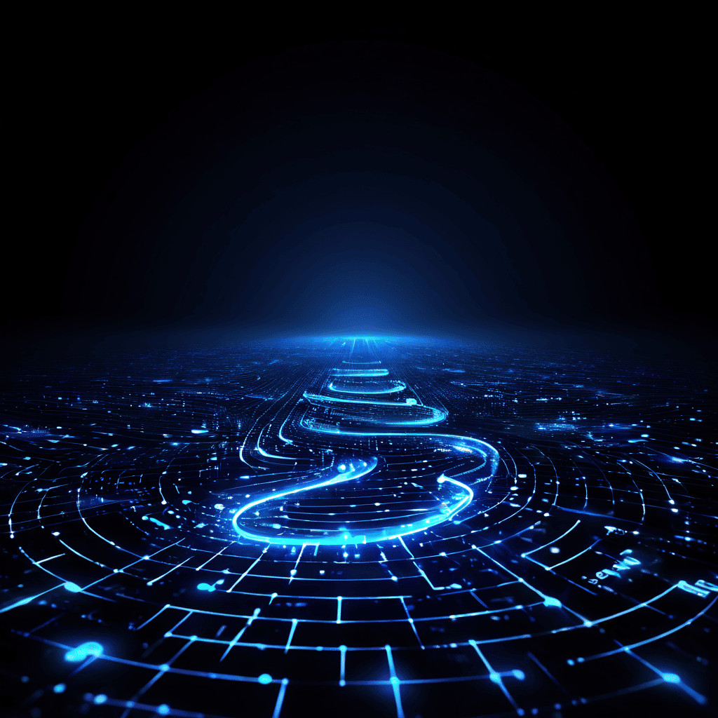 디지털 공간에서 생성된 사용자 데이터의 발자취가 빛나는 파동처럼 퍼져나가며 온라인 활동 추적과 정보 수집 과정을 시각적으로 상징하는 이미지입니다.