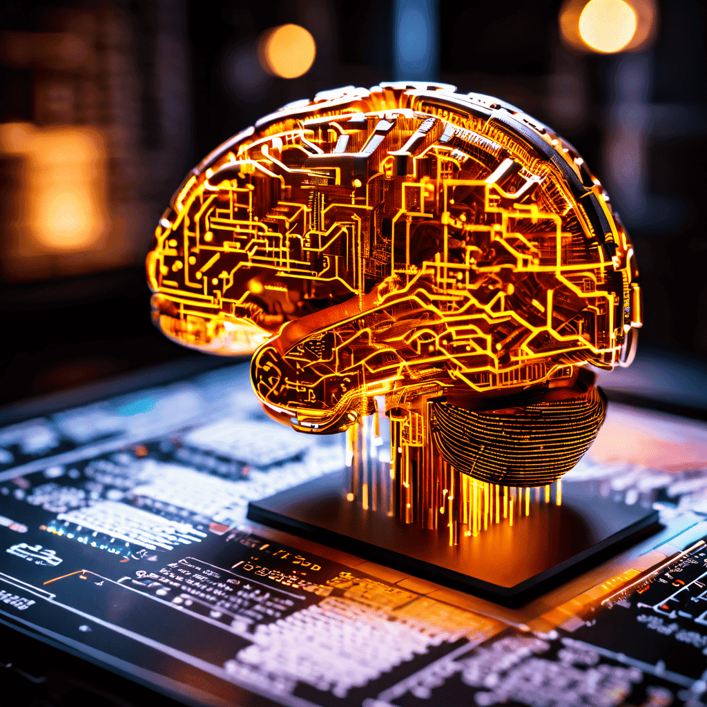 고주파 알고리즘 트레이딩의 핵심 메커니즘을 기어와 플로우차트로 시각화하며 주식 차트를 분석하는 디지털 두뇌의 클로즈업 이미지입니다.