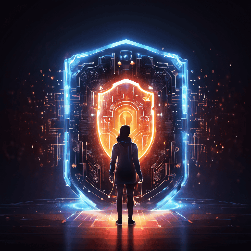 개인정보를 보호하는 디지털 자물쇠를 설치하며 빛나는 보호막으로 감싸는 모습으로, 현명한 자기관리와 필수적인 권리 행사의 중요성을 상징적으로 표현한 이미지입니다.